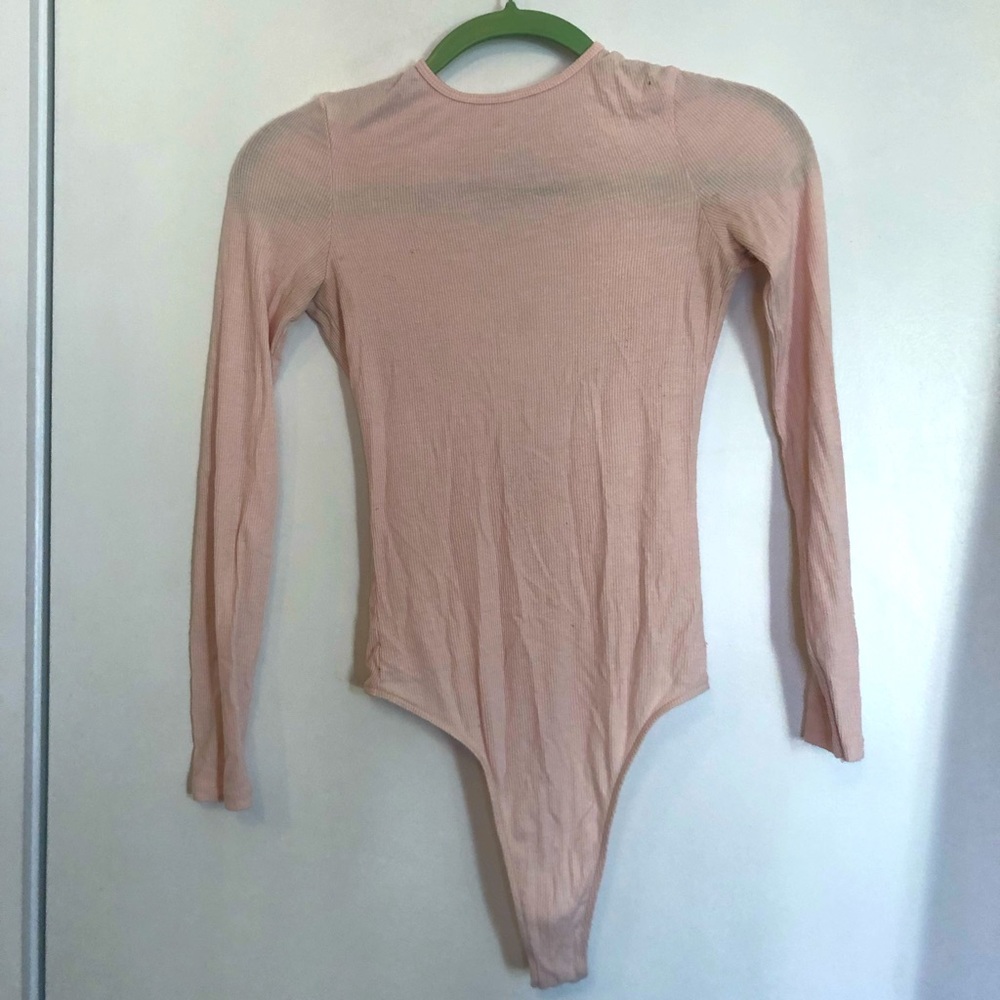 Semi-Sheer Pink Thong Bodysuit